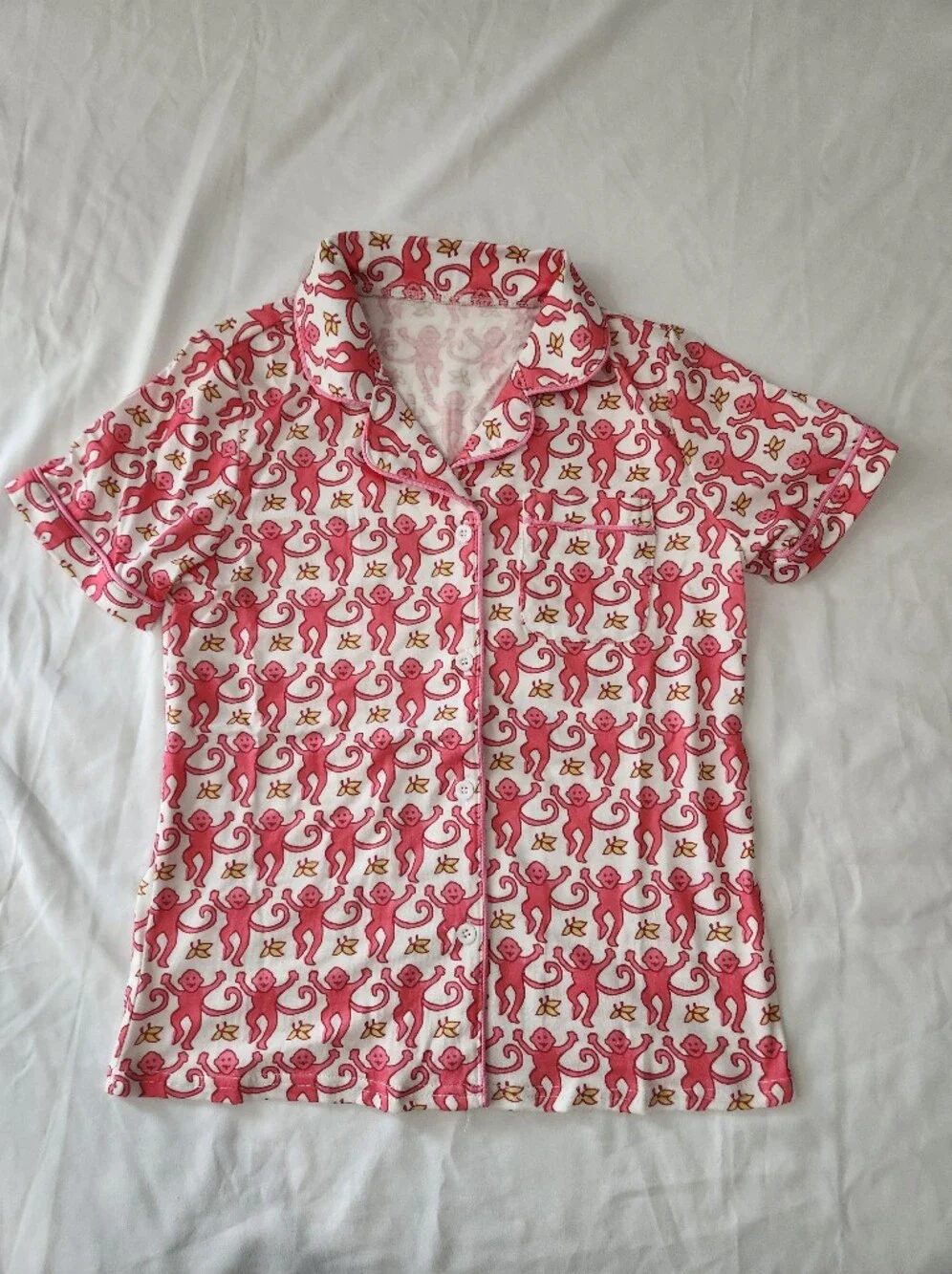 Girls Size 10 Years Pink Monkey Print Short Sleeve Lightweight Pajama Set